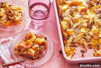 Irresistible Peachy Bread Pudding Drenched in Caramel
