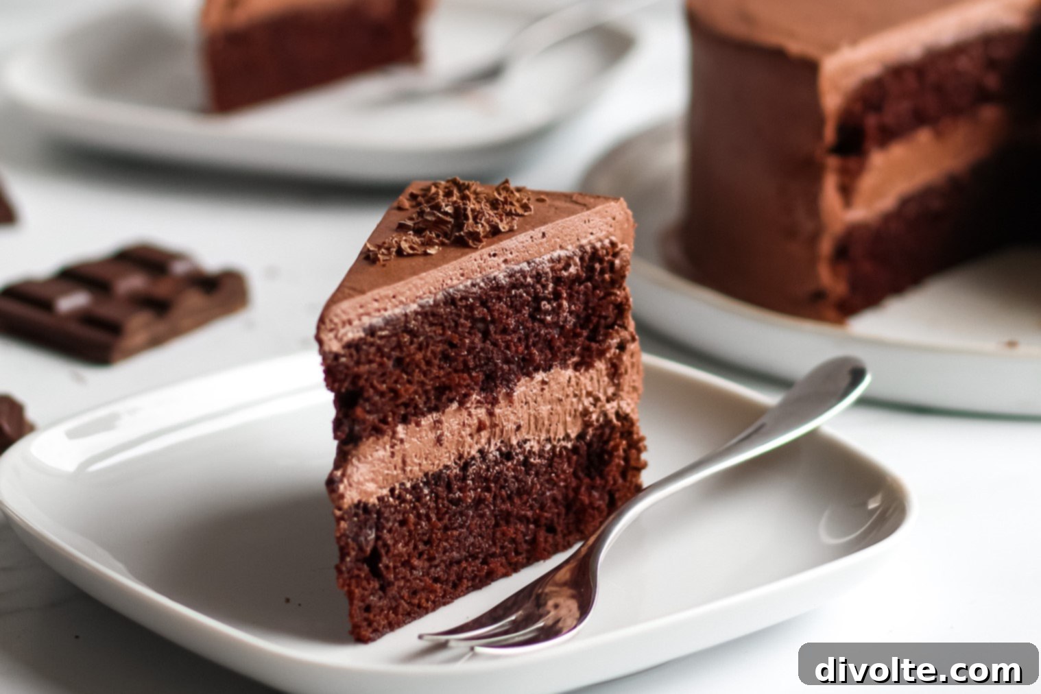 Delightful slice of Vegan Chocolate Cake, perfect for dessert.