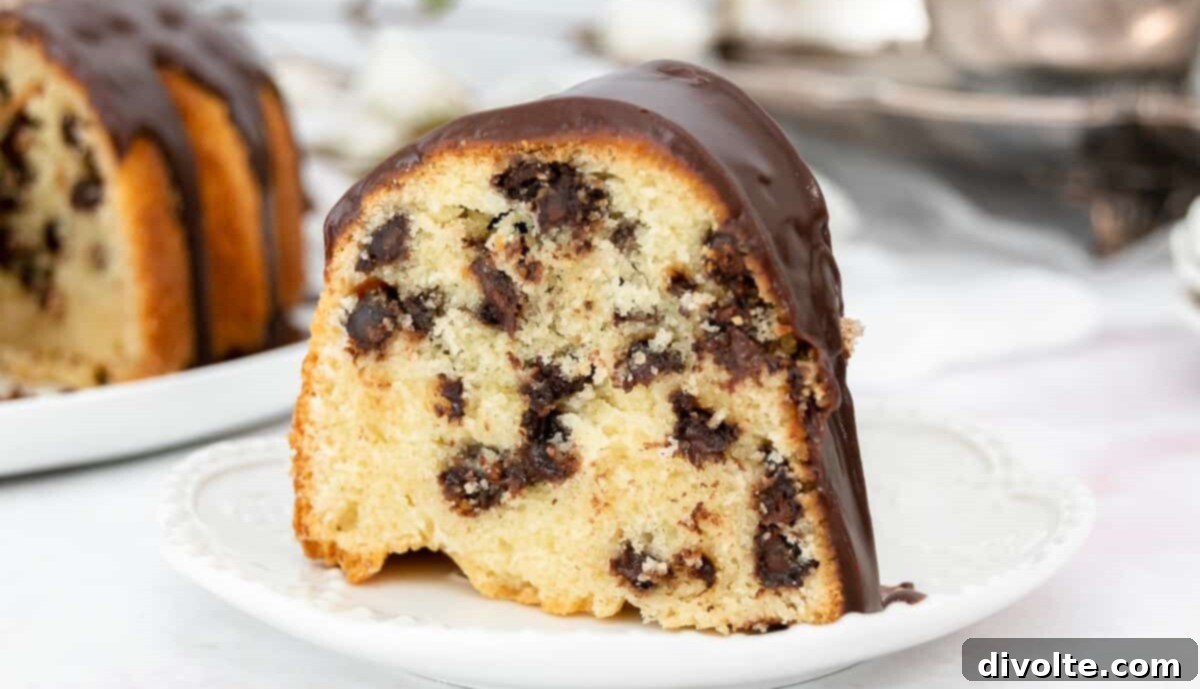 Delicious homemade chocolate chip pound cake fresh out of the oven, ready to be sliced and served.