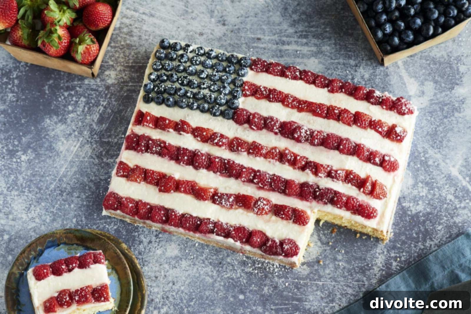 Classic American Flag Cake with fresh berries and whipped cream
