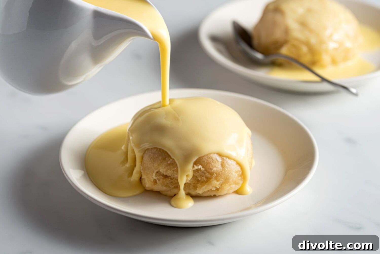 Homemade vanilla sauce drizzled over dessert