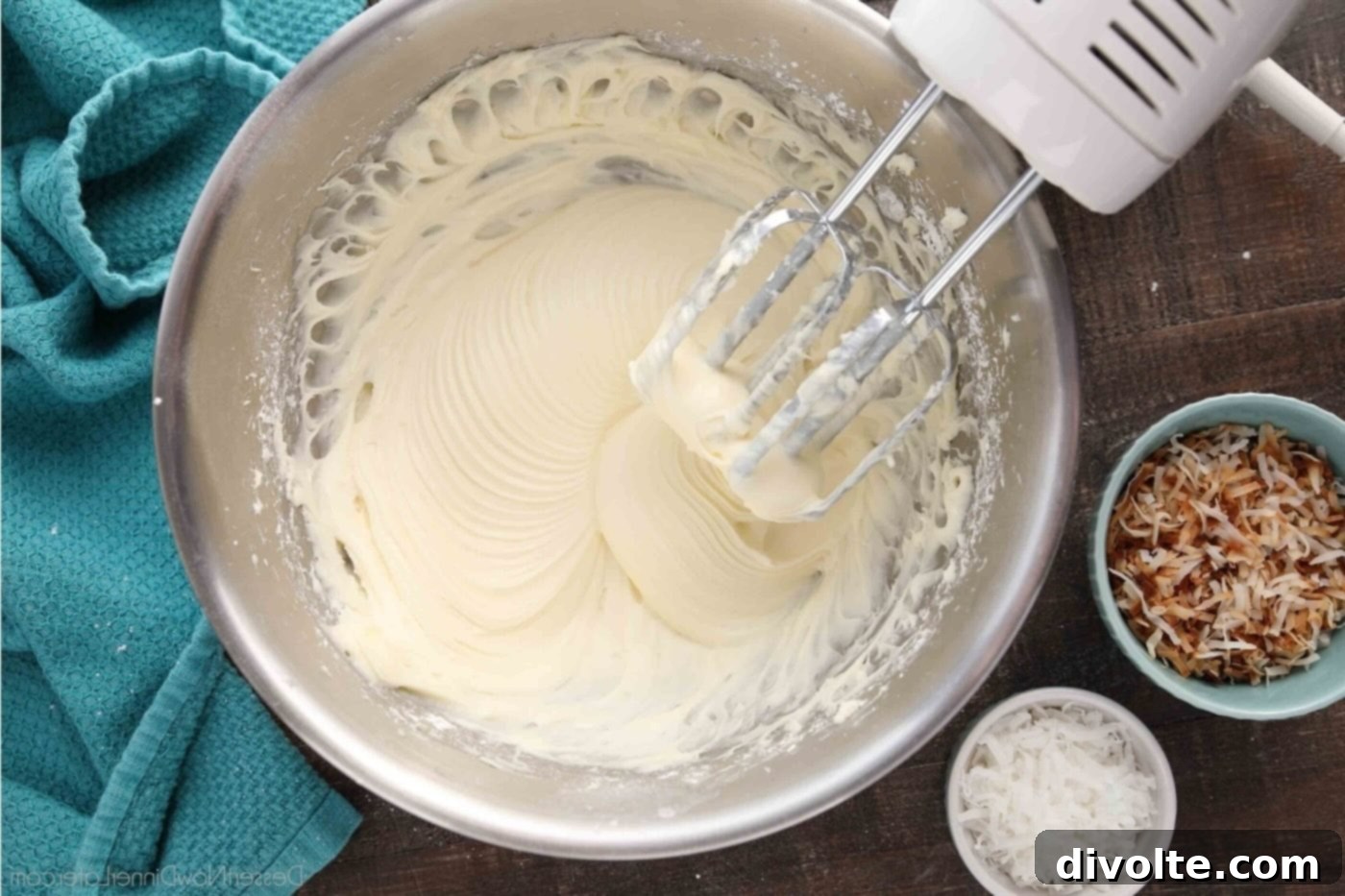 delicious and creamy coconut cream cheese frosting for cakes and cupcakes