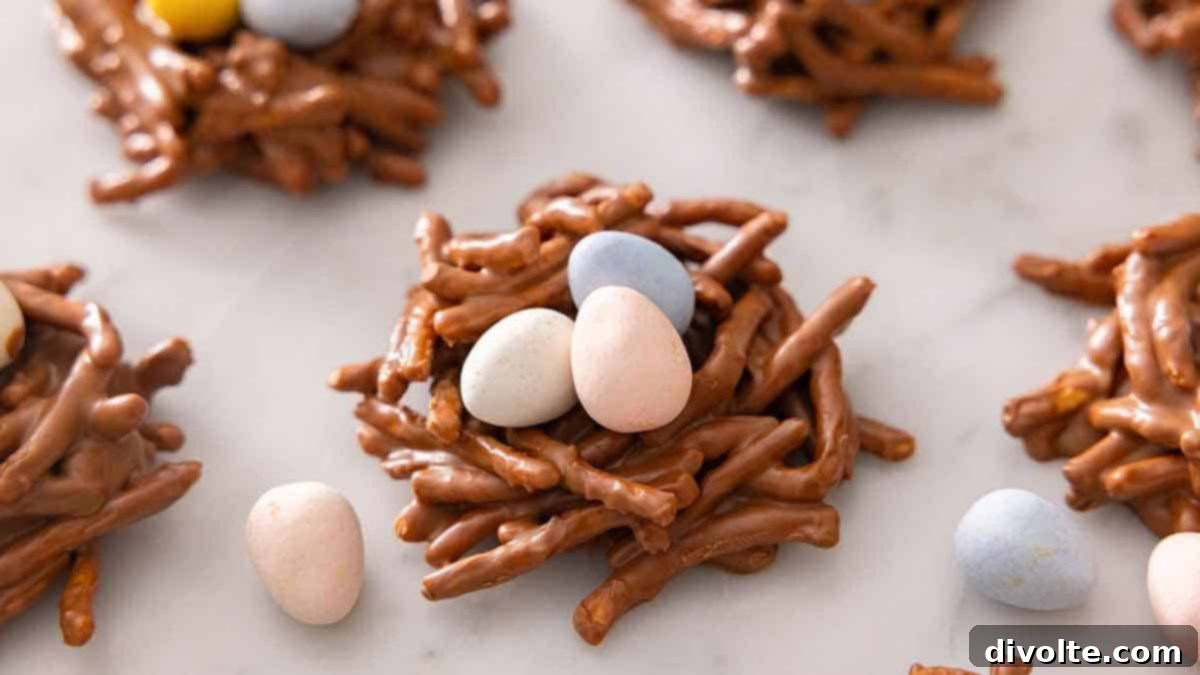 Delightful Easter Bird Nest Treats 2 easter-birds-nests-recipe - Delicious chocolate peanut butter birds nests with mini eggs
