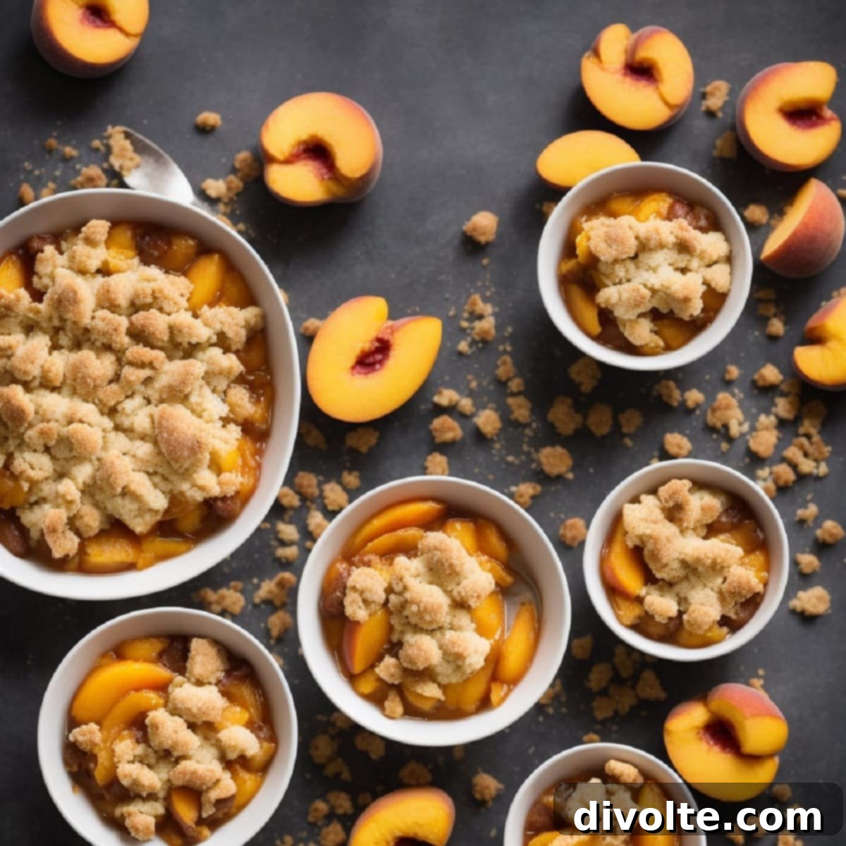 Delicious homemade butter biscuit peach cobbler, golden brown with juicy peaches