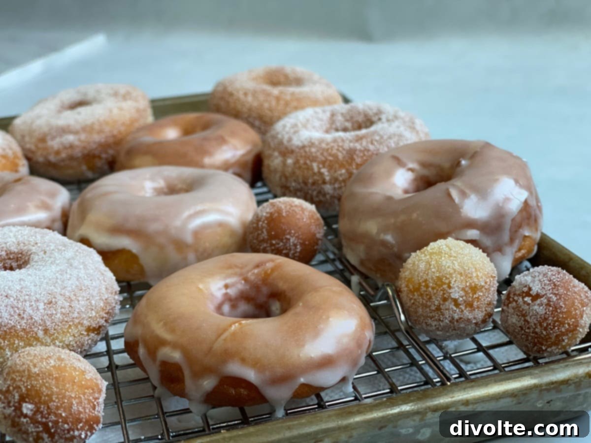 yeast-doughnuts-recipe - A plate of freshly fried, glazed yeast doughnuts, invitingly golden brown and fluffy.