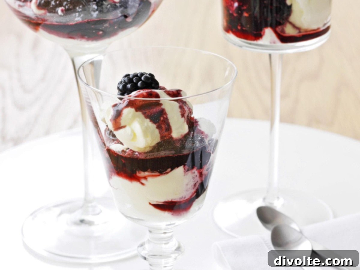 blackberry-parfait-recipe - A vibrant and delicious blackberry parfait, layered in a clear glass.