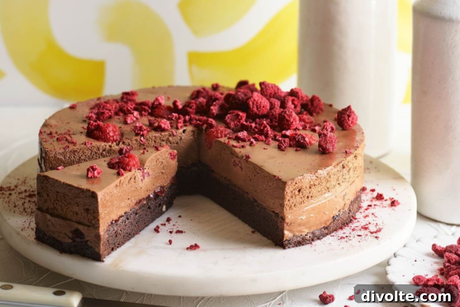 Decadent homemade chocolate raspberry mousse dessert