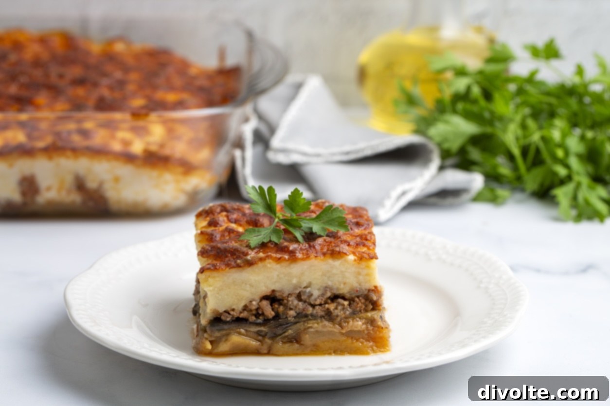 Authentic Greek Moussaka Casserole with Eggplant and Béchamel Sauce