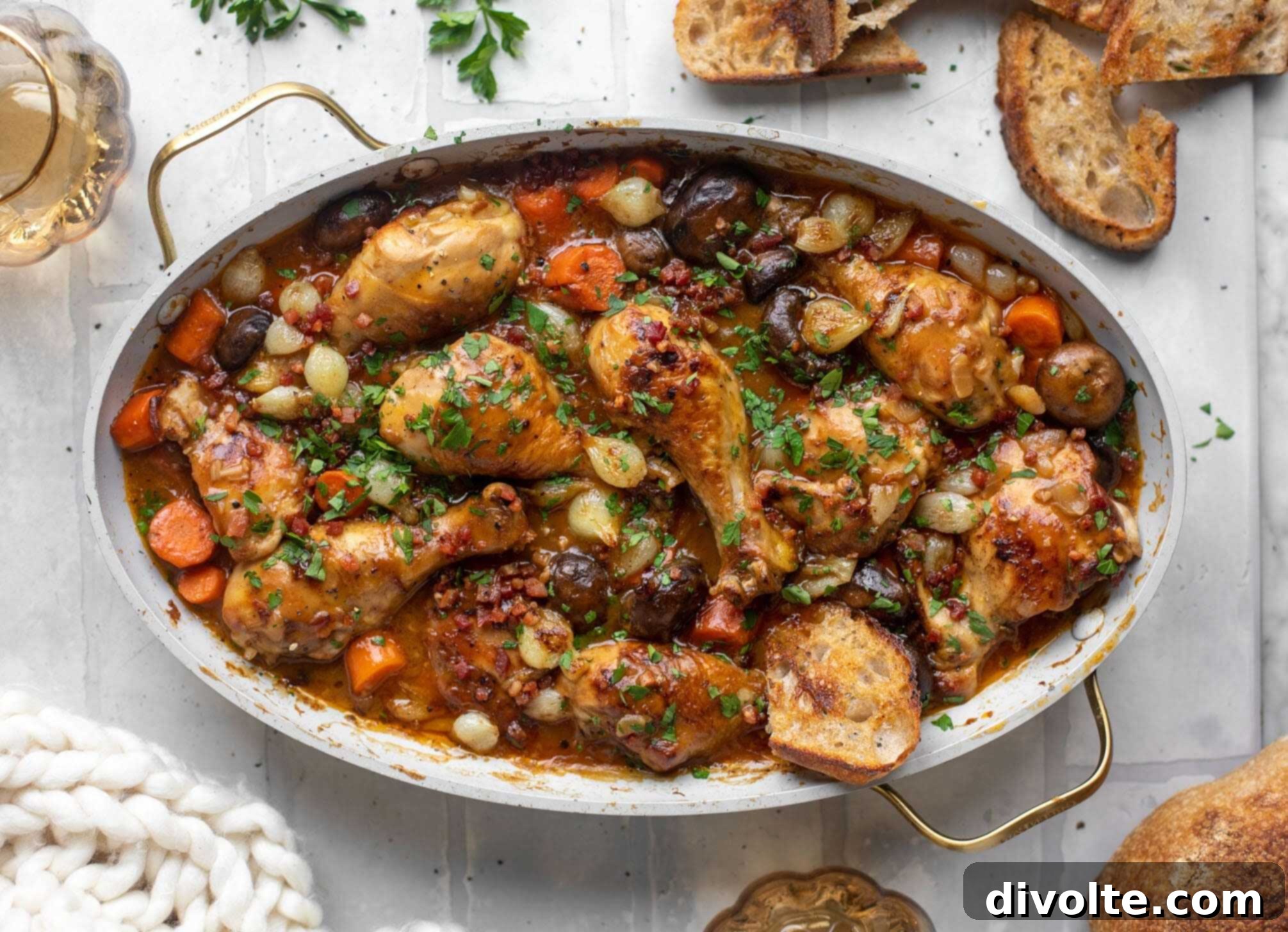 A delectable Coq au Vin, slow-cooked to perfection