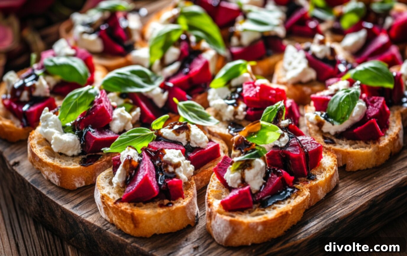 beet-goat-cheese-crostini-recipe - Vibrant Beet and Goat Cheese Crostini on a Serving Platter