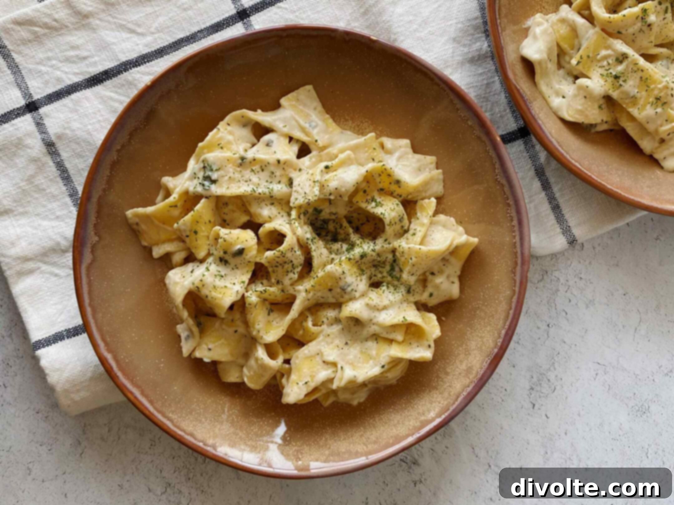 Creamy Vegan Cashew Alfredo Sauce on pasta