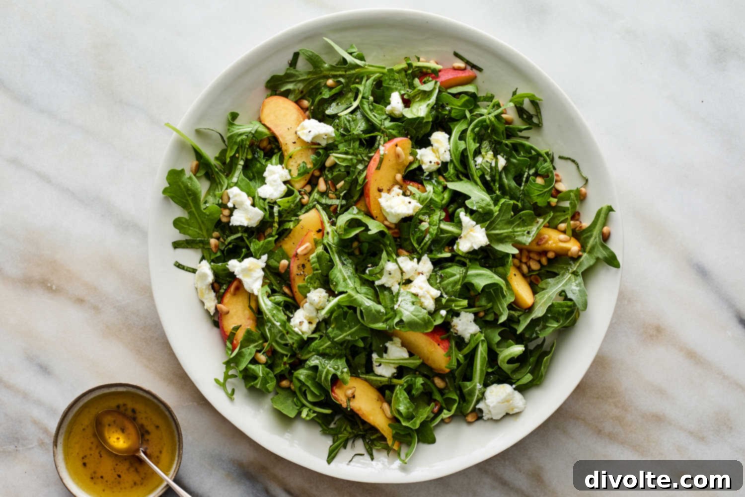 Fresh Peach Arugula Salad Recipe with Feta and Balsamic