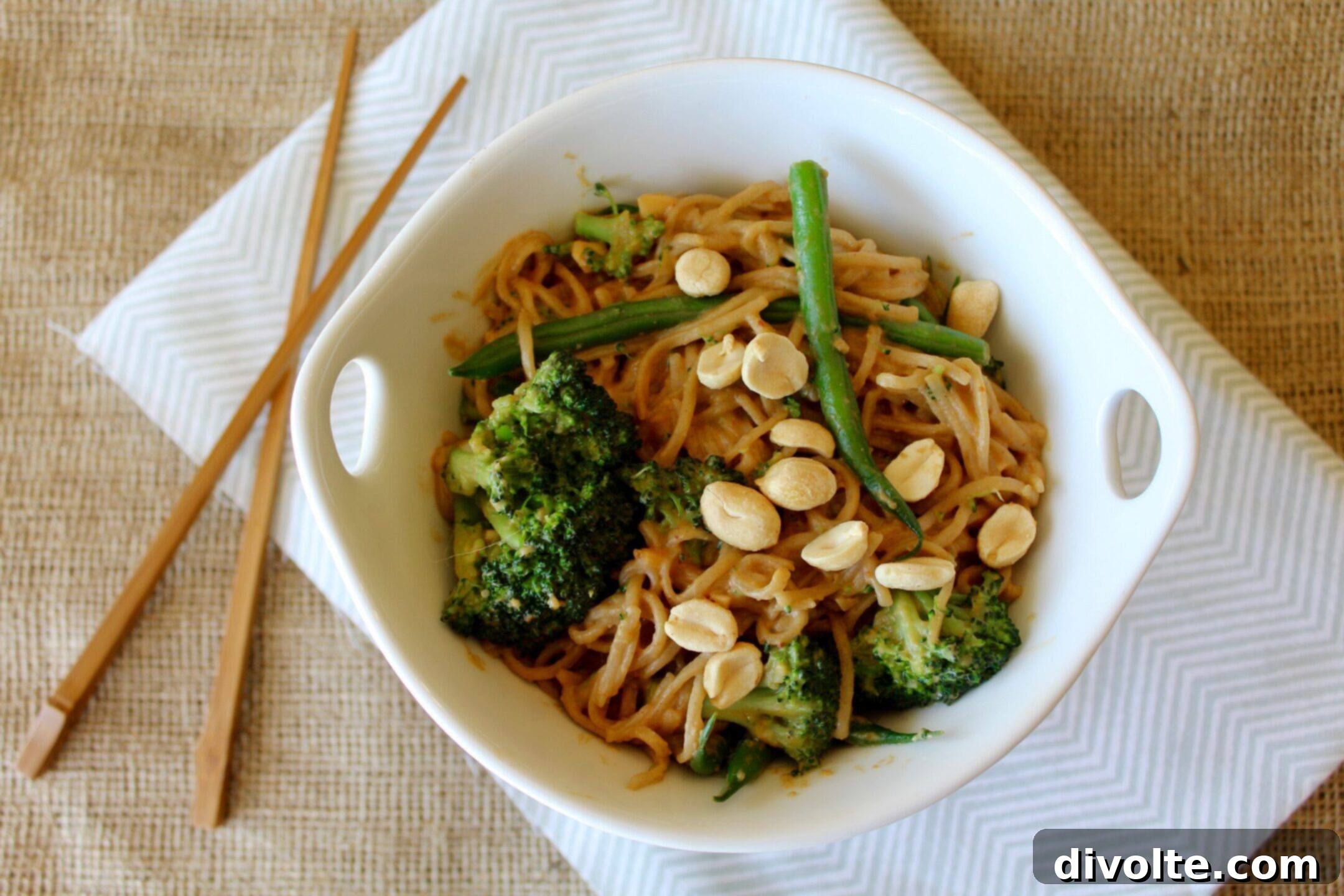 delicious peanut noodles with broccoli dish