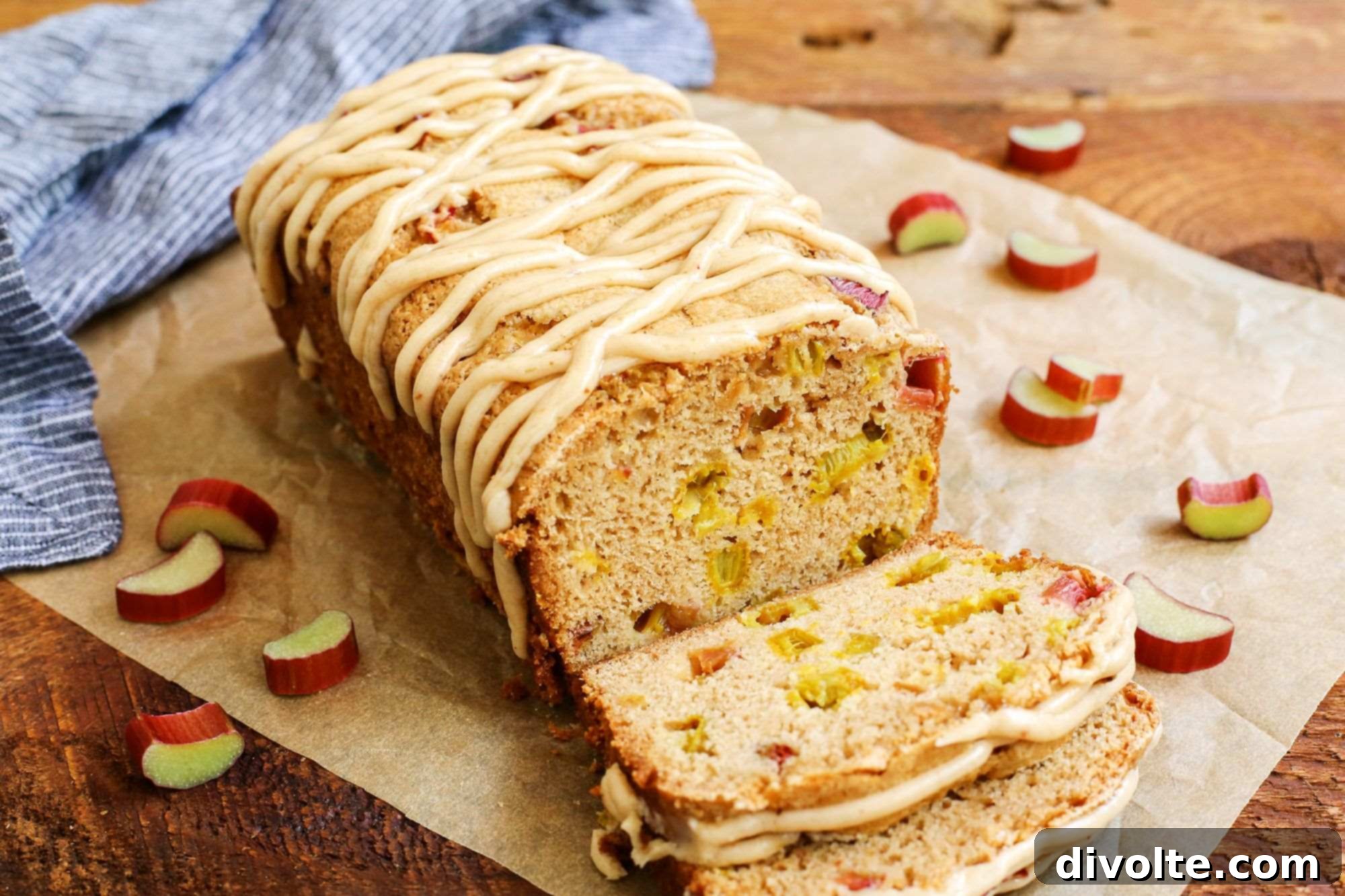 Delicious Rhubarb Bread Loaf Sliced